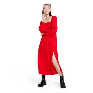 Smocked Bodice Midi Dress with Pockets - La Ligne Target Red Women's Size Large